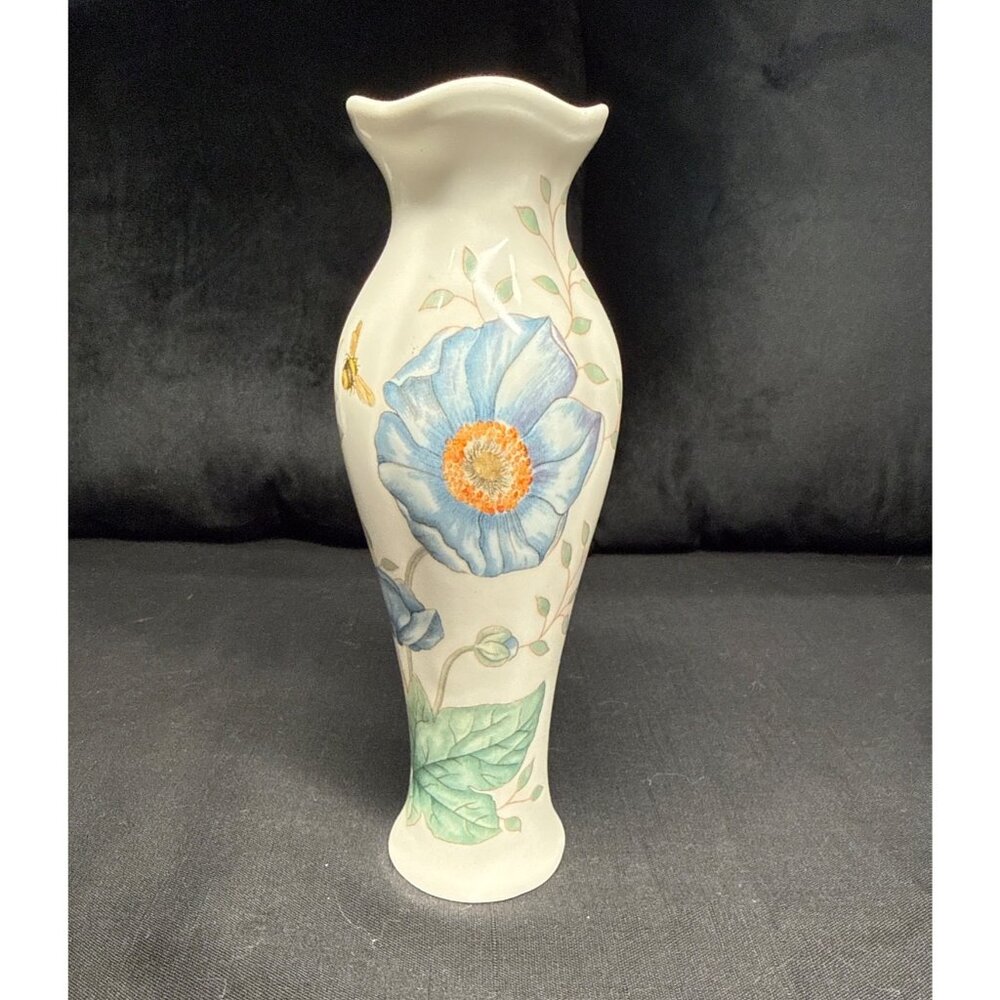 Lenox 7 Inch Porcelain Vase With Butterfly & Floral Design by Louise Le Luyer.